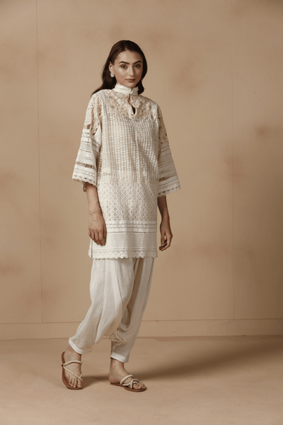 Ivory Patchwork Kurta with Dhoti Salwar