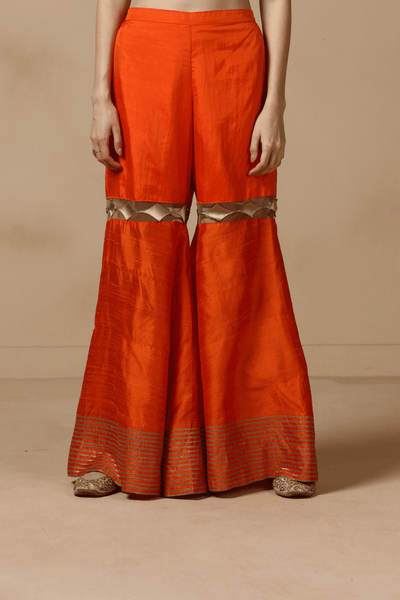 Sunset Orange Raw Silk Sharara Set