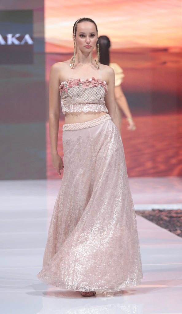 Baby pink vintage graphic sequin skirt lhenga1