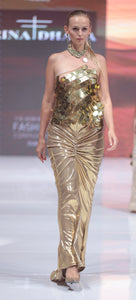 Gold lurex rutched skirt