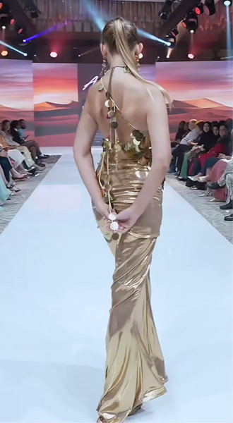 Gold lurex rutched skirt