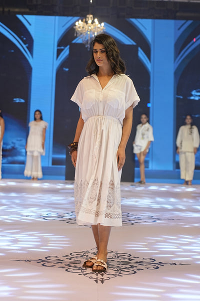 White Cotton Lace Shirt Dress