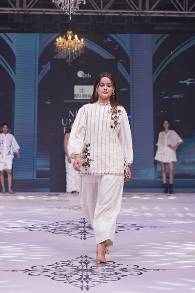 Embroidered Blouse & Cotton Barrel Pants