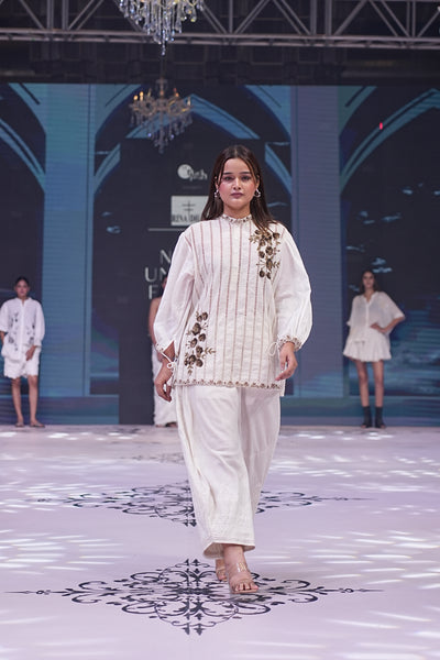 Embroidered Blouse & Cotton Barrel Pants