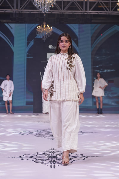 Embroidered Blouse & Cotton Barrel Pants