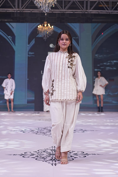 Embroidered Blouse & Cotton Barrel Pants