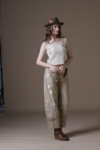 Artisanal Zardozi Embroidered Khaki Poplin 3-Piece Set