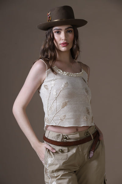 Artisanal Zardozi Embroidered Khaki Poplin 3-Piece Set