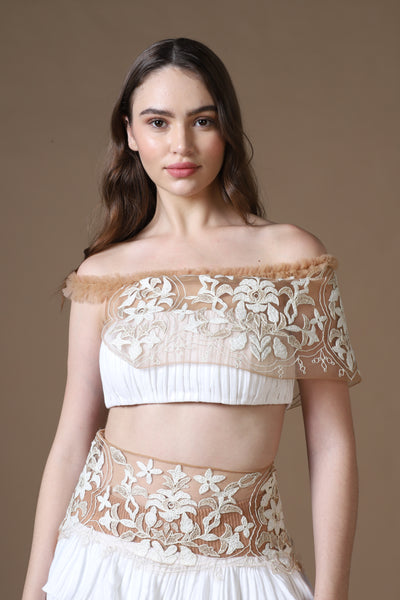 Artisan Taj Motif Embroidered Crop Top & Tiered Mini Skirt Set