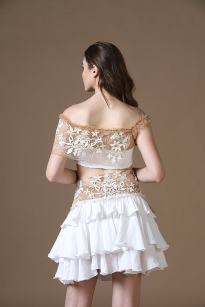 Artisan Taj Motif Embroidered Crop Top & Tiered Mini Skirt Set