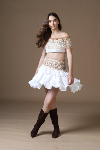 Artisan Taj Motif Embroidered Crop Top & Tiered Mini Skirt Set