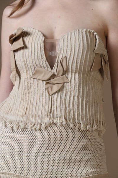 Artisan Corded Bustier & Plissé Maxi Skirt Set with Hand-Embroidered Sequins