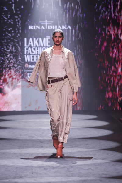 Artisanal Zardozi Embroidered Khaki Poplin 3-Piece Set