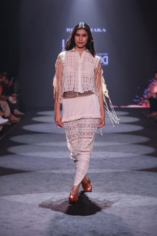 Cotton Lace Crochet Patchwork Maxi Skirt & Cutwork Blouse Set