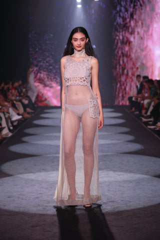 Cutwork Yoke Crochet Net Maxi Sheer Statement Dress