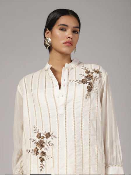 Women'S Cream Embellished Tassels Co-Ord (Set of 2)