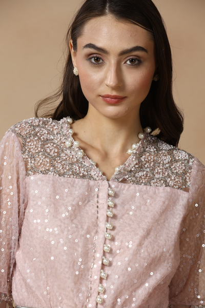 Lavender Sequined Skirt Gown Set