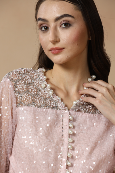 Lavender Sequined Skirt Gown Set