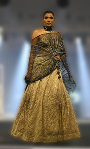 Lengha With Sunburst Effect Hand Embroidery