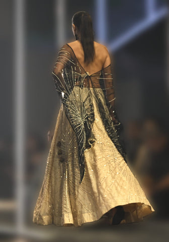Lengha With Sunburst Effect Hand Embroidery