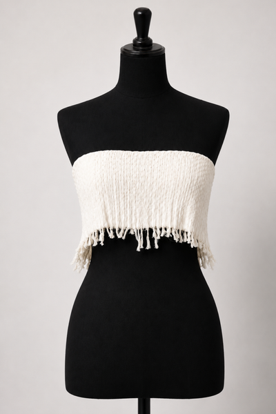 White Boho Fringe Bustier Top