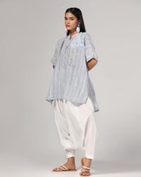 Self-check Very Soft Linen Woven Tunic With Herbal Hand Embroidery In Cotton Thread, Worn With "Anti-fit Poplin Salwar."