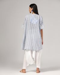 Self-check Very Soft Linen Woven Tunic With Herbal Hand Embroidery In Cotton Thread, Worn With "Anti-fit Poplin Salwar."