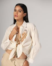 Cotton shirt with tassel with embroidery