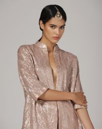 Ash rose pink georgette blend cored set with our latest fine sequins embroidery all over sharara pant