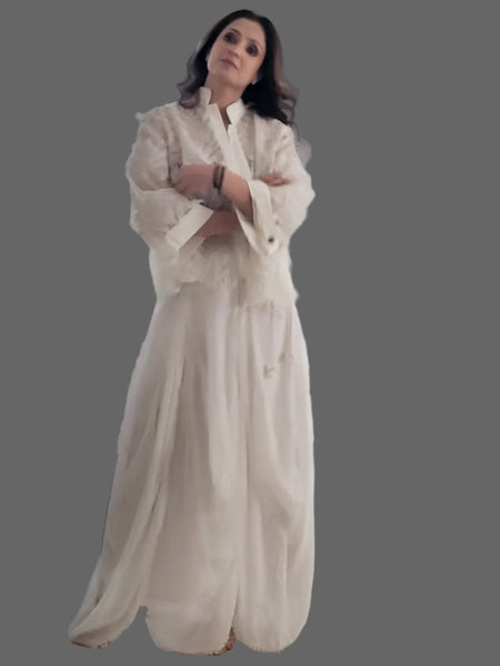 The cowl dhoti skirt ,with the leaf lace jacket ,blk tree bustier