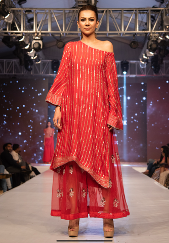 Red Suit with Sharara Set