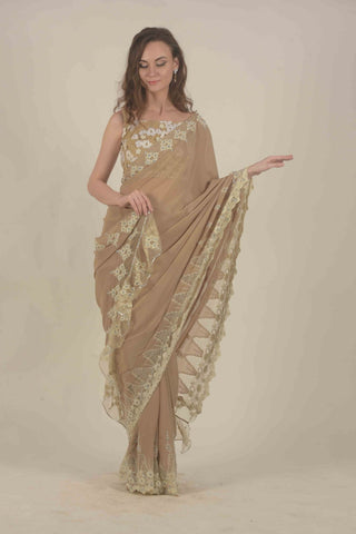 Taupe Saree with lace detailing